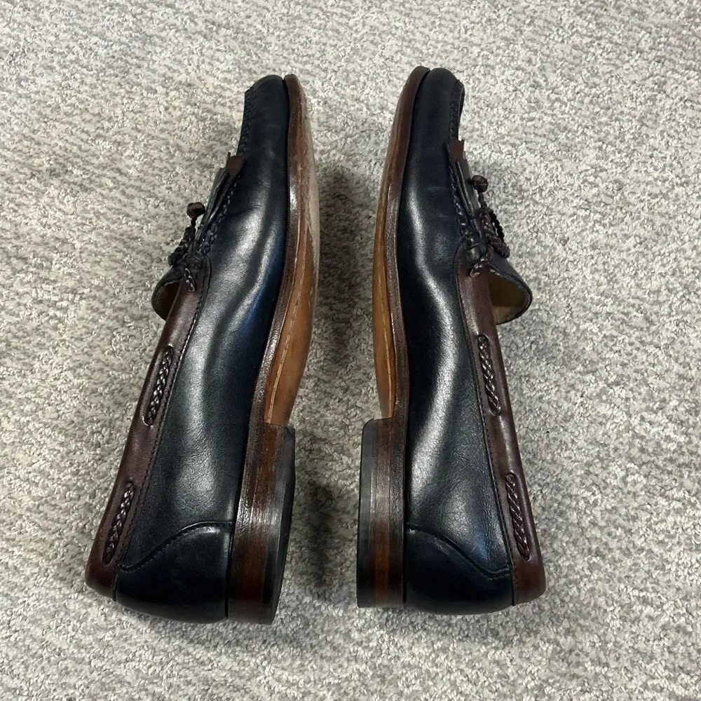 Allen Edmonds Woodstock Loafers Mens 10 C Black Leather Kiltie Woven Tie Moc Toe